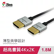 iSee HDMI2.0 鋁合金超高畫質影音傳輸線 1.8M (IS-HD2020)太空灰