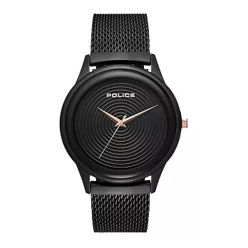 POLICE螺旋黑時尚米蘭腕錶-黑