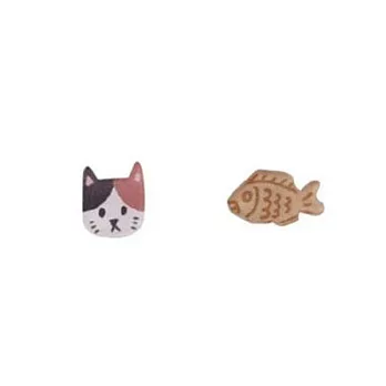 Snatch X 日日野餐 貓貓系列三花貓＋鯛魚燒耳環 / [PIKNIK] Cats & Fish Hand Made Ear Clips -Tortoiseshell