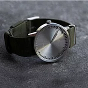 LEFF Amsterdam Tube北歐工業齒輪設計腕錶 40mm 不鏽鋼銀錶盤 Nato 綠尼龍錶帶