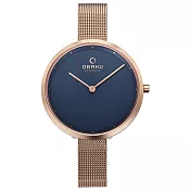 OBAKU 首席極簡主義曲線腕錶-玫瑰金X藍色