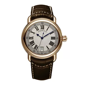 AEROWATCH 瑞士愛羅錶 - 經典羅馬數字機械男錶(玫瑰金皮錶帶款)