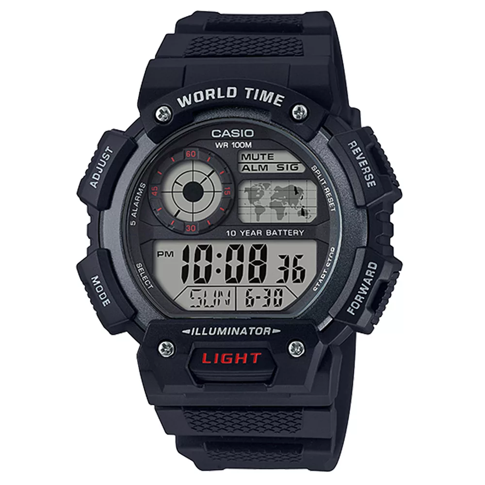 【CASIO】電力十足超值膠帶雙顯錶-黑X灰(AE-1400WH-1A)