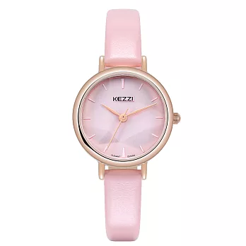 KEZZI珂紫 K-1783 時尚幾何圖百搭風格皮帶錶 - 粉色
