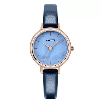 KEZZI珂紫 K-1783 時尚幾何圖百搭風格皮帶錶 - 藍色