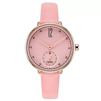 KEZZI珂紫 K-1732 時尚復古小秒設計皮帶錶 - 粉色