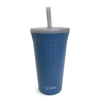 美國GoSili鉑金矽膠❚16oz❚TOGO吸管隨行杯(霧粉藍) (環保吸管 矽膠吸管 總代理公司貨)