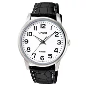 【CASIO】簡潔俐落真皮錶帶紳士錶-數字白面(MTP-1303L-7B)