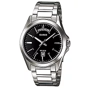 【CASIO】星期日期顯示專業實用不鏽鋼紳士腕錶-羅馬黑面(MTP-1370D-1A1)