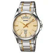 【CASIO】時尚貴族系不鏽鋼金銀腕錶-金面(MTP-1381G-9A)
