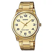 【CASIO】金質簡約不鏽鋼指針錶-數字金面(MTP-V001G-9B)
