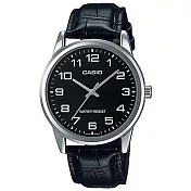 【CASIO】低調簡約指針皮帶錶-數字黑面 (MTP-V001L-1B)
