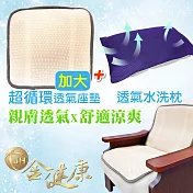 金健康防螨高透氣水洗枕+辦公室超循環椅墊(加大款)