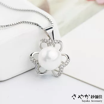 【Sayaka紗彌佳】925純銀絢麗風采珍珠鑲鑽項鍊 -白珍珠