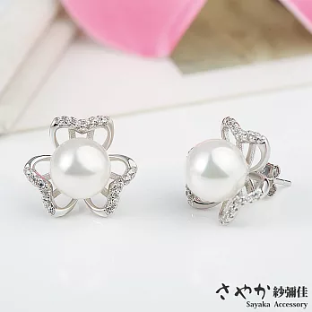 【Sayaka紗彌佳】925純銀絢麗風采珍珠鑲鑽耳環 -白珍珠
