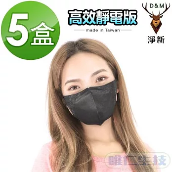 【淨新口罩 高效靜電版】台灣製成人立體口罩(黑色)【5盒入】 超強防護力 透氣好呼吸 　黑
