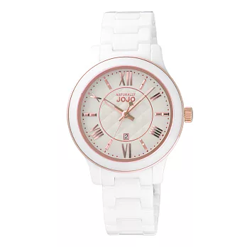 NATURALLY JOJO菱格時尚面板陶瓷腕錶-白