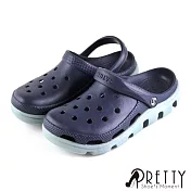 【Pretty】男女 女大尺碼 洞洞鞋 雨鞋 拖鞋 涼鞋 兩穿式 防水 雙彩 輕量 厚底 US8 藍色
