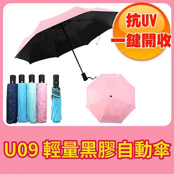 U09【抗UV 輕量 黑膠自動傘】多色可選 自動傘 三折傘天藍