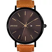 【PICONO】Cosmos 系列棕色金屬質感真皮錶帶手錶 / CO-9301