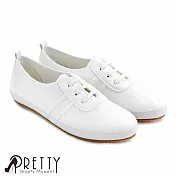 【Pretty】女 休閒鞋 小白鞋 雙線條 假鞋帶 台灣製 JP23 白色