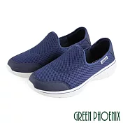 【GREEN PHOENIX】男 休閒鞋 懶人鞋 輕量 透氣 網布 套入式 平底 JP26 藍色