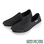 【GREEN PHOENIX】男 休閒鞋 懶人鞋 輕量 透氣 網布 套入式 平底 JP26 黑色