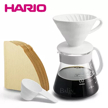 【HARIO】4人份 V60陶瓷濾杯 濾紙 咖啡壺組 XVDD-3012W