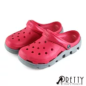 【Pretty】男女 女大尺碼 洞洞鞋 雨鞋 拖鞋 涼鞋 兩穿式 防水 雙彩 輕量 厚底 US7 桃紅色