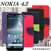 諾基亞 Nokia 4.2 經典書本雙色磁釦側翻可站立皮套 手機殼 側掀皮套桃色