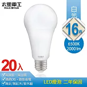 【太星電工】16W超節能LED燈泡(20入) 白光/暖白光 白光