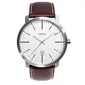 ARTEX 5936真皮手錶-褐色/霧銀42mm 有日期窗