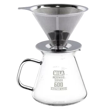 MILA 立式不鏽鋼咖啡濾網壺組(600ml)2-4 cup(加贈MILA 不鏽鋼原色掛耳手沖壺附蓋600ml)