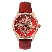 MEIBIN美賓 M0010M 與心相印璀璨水鑽淑女皮帶腕錶- 紅色