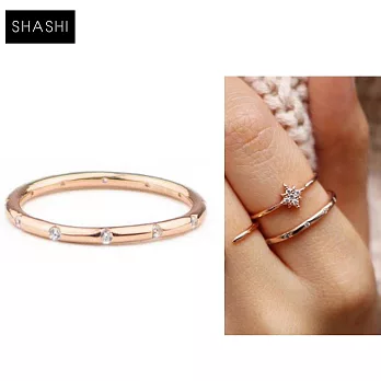 SHASHI 紐約品牌 LOREN 玫瑰金素面戒指 鑲12白鑽設計 優雅百搭6號