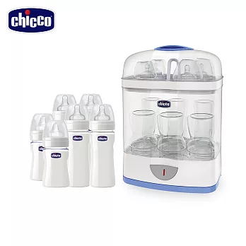 chicco-2合1電子蒸氣消毒鍋超值組(消毒鍋+寬口徑玻璃奶瓶六入)