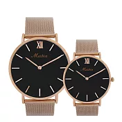 MEIBIN美賓 M1215 時尚簡約閨蜜款針織鐵帶手錶- 玫黑大