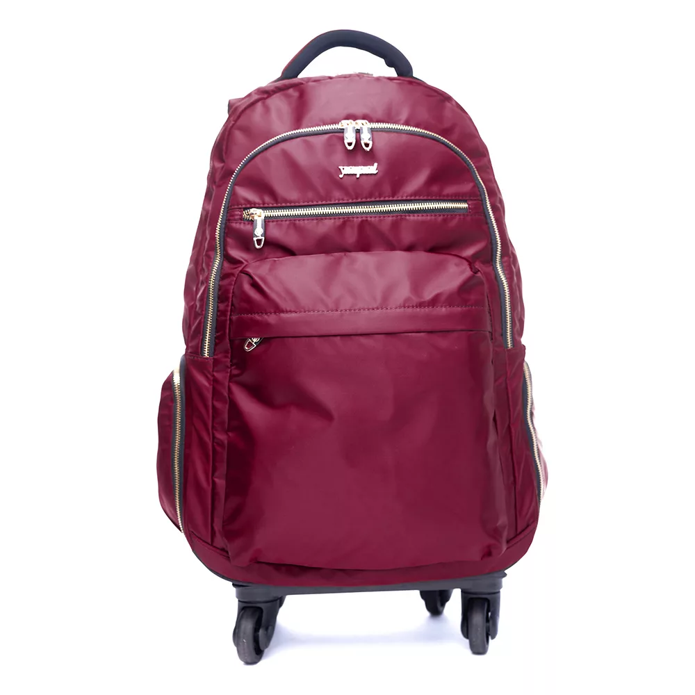 DF Queenin流行 - 商務洽公16吋旅行多功能防潑水拉桿登機行李包-共3色酒紅色