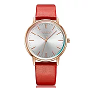 JULIUS聚利時 夏日光暈簡約時尚皮錶帶腕錶-四色/36X42mm橘紅