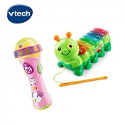 【寶寶律動玩具1+1超值組】VTECH-寶寶麥克風+音樂毛毛蟲_多款任選粉紅