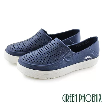 【GREEN PHOENIX】男 洞洞鞋 雨鞋 休閒鞋 防水 平底 台灣製 EU43 藍色