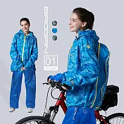 【寶嘉尼 BAOGANI】B01城市獵人機能背包型二件式雨衣M迷彩藍
