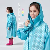 【寶嘉尼 BAOGANI】B07兒童千鳥格背包客多功能前開拉鍊雨衣(兒童雨衣、背包雨衣、書包)S藍色