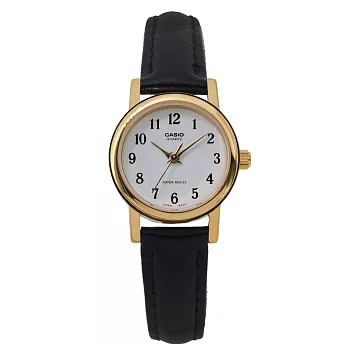 CASIO 卡西歐 LTP-1095Q 時尚簡約文青金框小錶面皮帶手錶 - 金白字 7B