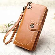 【L.Elegant】韓版時尚銅花長夾拉鏈零錢包B630(共三色)棕色