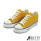 【Pretty】女 休閒鞋 帆布鞋 綁帶 奶油頭 內增高 厚底 EU36 黃色