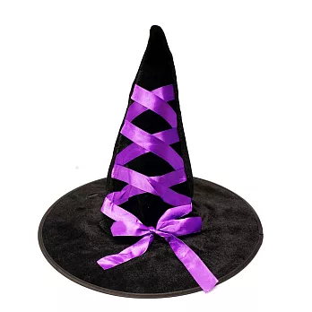 萬聖派對變裝★魔法紫色緞帶植絨黑巫師帽無單一