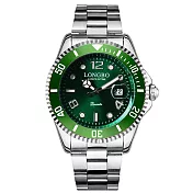LONGBO龍波 80430時尚經典水鬼系列夜光指針鋼帶手錶- 銀綠