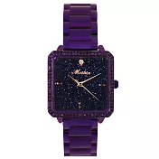 MEIBIN美賓 M1288M 優雅方形點點星空淑女鐵帶腕錶- 紫色