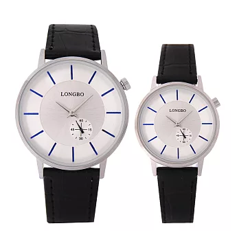 LONGBO龍波 80489簡約文青小秒設計對錶手錶 - 銀框白面 大